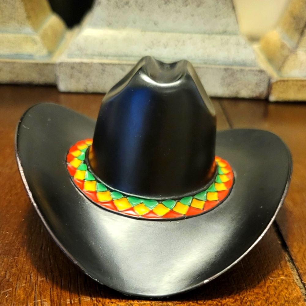 Vintage Bottle OpenerBlack Cowboy Hat with Colorful Band